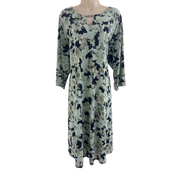 Catherines Blue Green Fall Floral Print Keyhole Shift Dress Size 2X 3X 22/24W - Picture 1 of 6